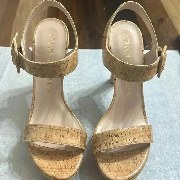 Stuart Weitzman white cork
heeled shoes. 
-WORN ONCE - Picture 2 of 7